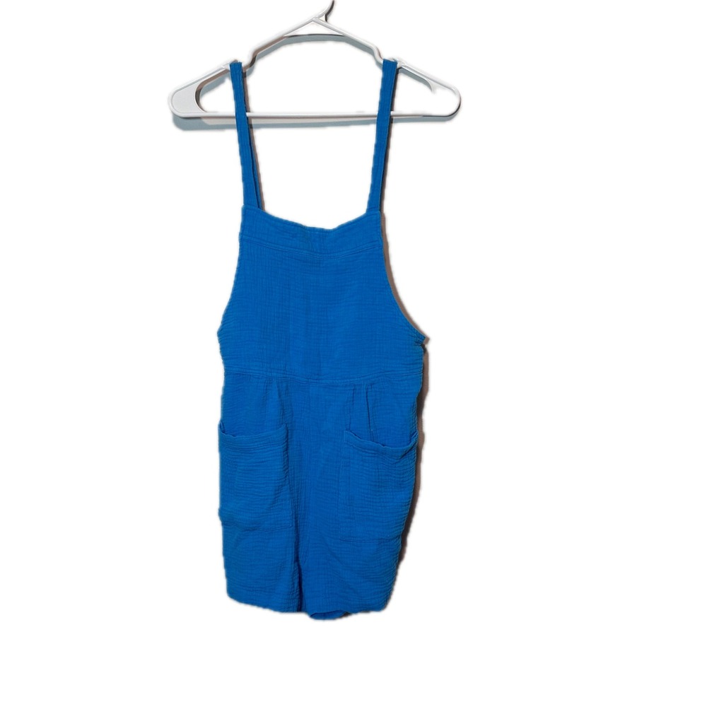 New In Blue Cotton Gauze Overall Romper Shortalls Womens Size S NP70152